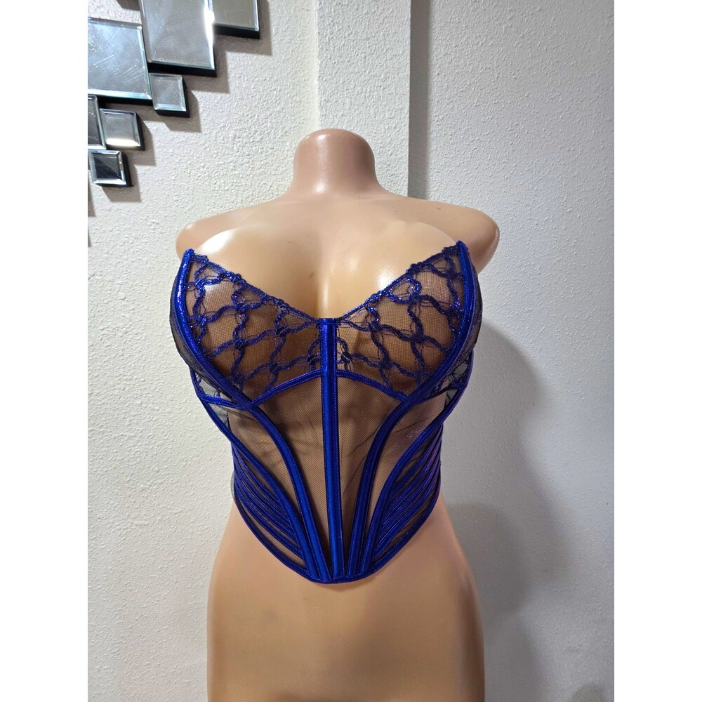 Honey Birdette Celeste Indigo Sheer Mesh Corset Top Women’s Size M